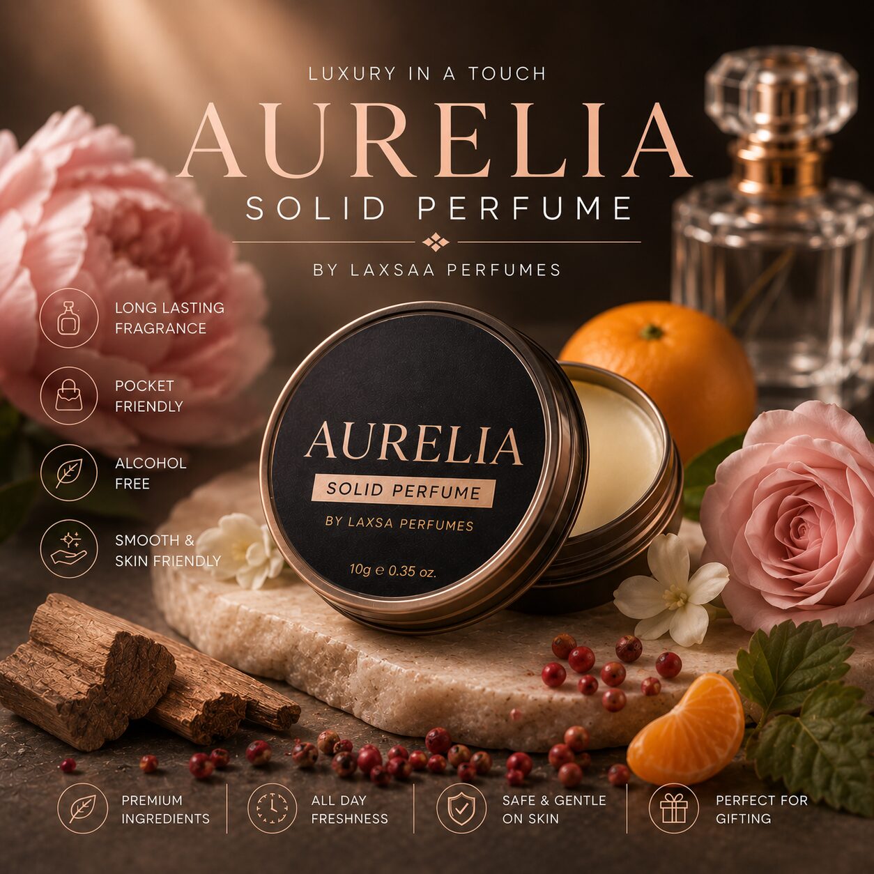 Aurelia Flora Solid Perfume | Long Lasting Fragrances Laxsa Perfumes