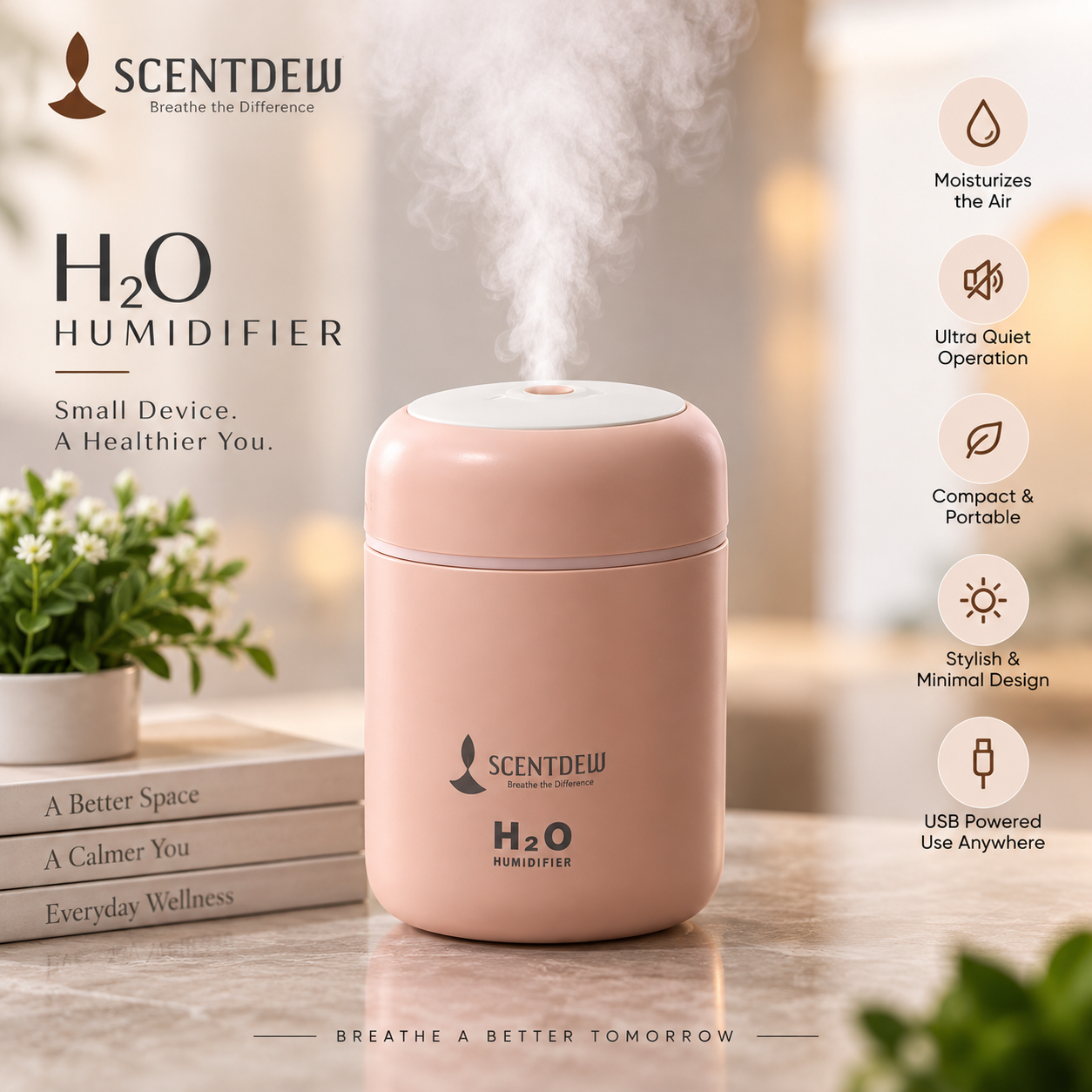 Scentdew H₂O Mini Humidifier – Portable USB Cool Mist Humidifier