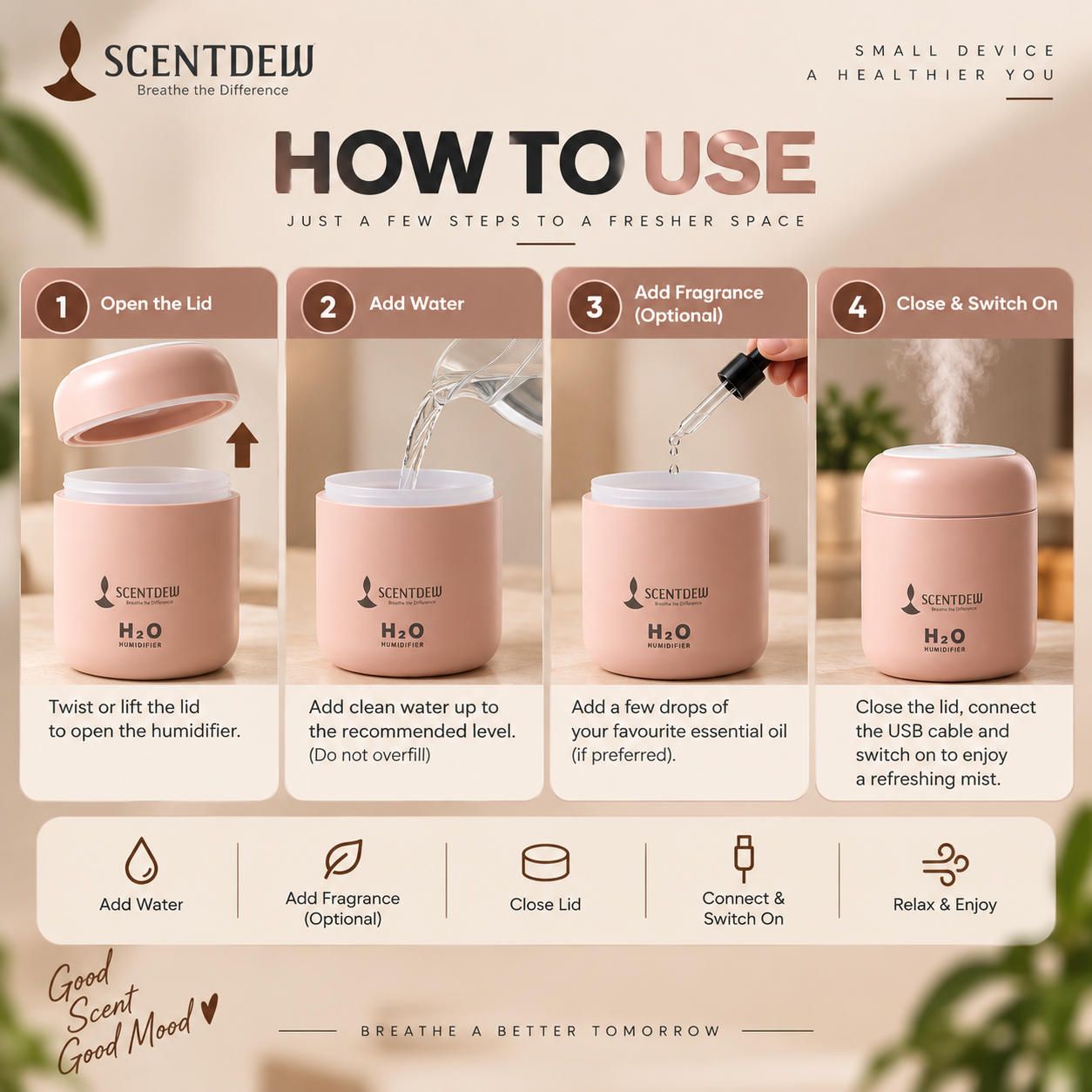 Scentdew H₂O Mini Humidifier – Portable USB Cool Mist Humidifier - Image 2
